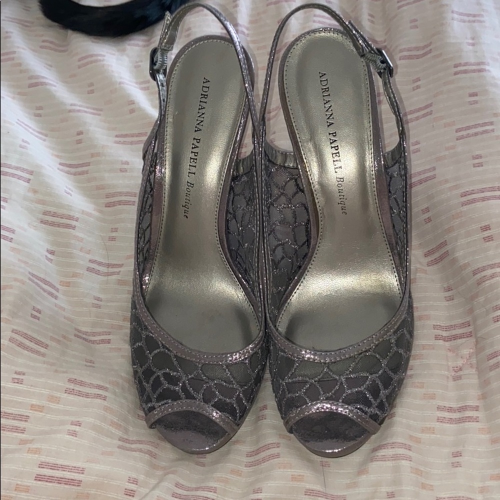 Silver mesh sling back pumps